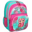 Kép 1/4 - Spirit: Rózsaszín-türkiz színű bagolymintás lekerekített ergonómikus iskolatáska