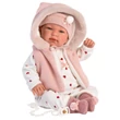 Kép 1/5 - Llorens: Tina 44cm-es síró baba kapucnis rózsaszín mellényben (84440)