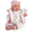 Kép 5/5 - Llorens: Tina 44cm-es síró baba kapucnis rózsaszín mellényben (84440)