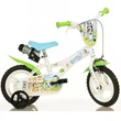 Kép 1/6 - Bluey 12” gyerek bicikli kulacstartóval és oldalkerekekkel fehér-kék-zöld színben – Dino Bikes kerékpár