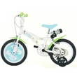 Kép 2/5 - Bluey 14” gyerek bicikli kulacstartóval és oldalkerekekkel fehér-kék-zöld színben – Dino Bikes kerékpár