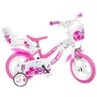 Kép 1/4 - Flappy 12” gyerek bicikli kosárral és babaüléssel rózsaszín-fehér színben - Dino Bikes kerékpár