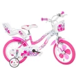 Kép 1/4 - Flappy 16” gyerek bicikli kosárral és babaüléssel rózsaszín-fehér színben – Dino Bikes kerékpár
