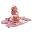 Kép 3/4 - Llorens: Mimi 42cm-es síró baba rózsaszín macifüles puha hálózsákkal