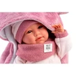 Kép 4/4 - Llorens: Mimi 42cm-es síró baba rózsaszín macifüles puha hálózsákkal