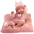 Kép 1/4 - Llorens: Nica újszülött lány baba rózsaszín ruhában párnával 38cm