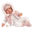 Kép 1/4 - Llorens: Tina 44cm-es újszülött baba rózsaszín kapucnis mellényben