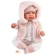 Kép 4/4 - Llorens: Tina 44cm-es újszülött baba rózsaszín kapucnis mellényben