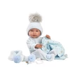 Kép 2/4 - Llorens: Tino 43cm-es újszülött fiú baba kék babapléddel, cumival és 3db különböző ruhával