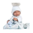Kép 3/4 - Llorens: Tino 43cm-es újszülött fiú baba kék babapléddel, cumival és 3db különböző ruhával