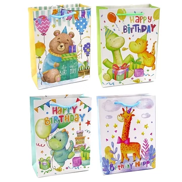 Születésnapos állatmintás ajándék tasak többféle változatban 18x24x8,5cm 72150