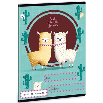 Best Friends Láma vonalas füzet 32 lapos 21-32 A/5-ös méret