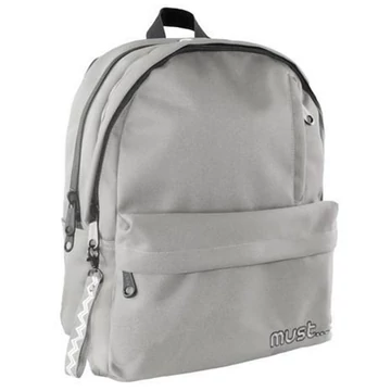 Must: Ezüst színű lekerekített négyrekeszes iskolatáska, hátizsák