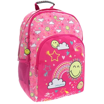 Must: Smiley lekerekített három rekeszes iskolatáska, hátizsák