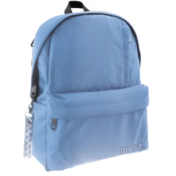 Must: Világoskék négy rekeszes lekerekített iskolatáska, hátizsák 32x17x42cm