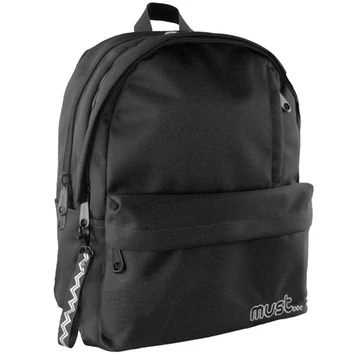 Must: Fekete négy rekeszes lekerekített iskolatáska, hátizsák 32x19x42cm