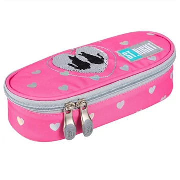 St.Right rózsaszín cicamintás ovális tolltartó flitterrel 23cm