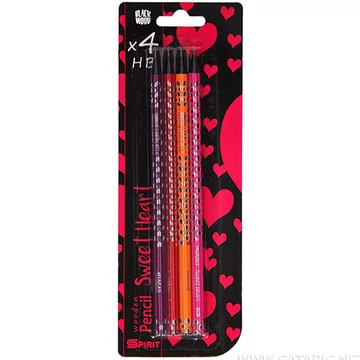 Spirit: Szívecske mintás fekete háromszögletű HB grafitceruza radírral 4db-os szett