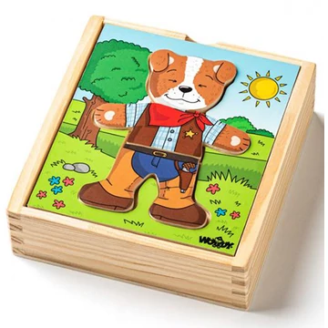 Öltöztethető kutyus fa puzzle 18db-os - Woodyland