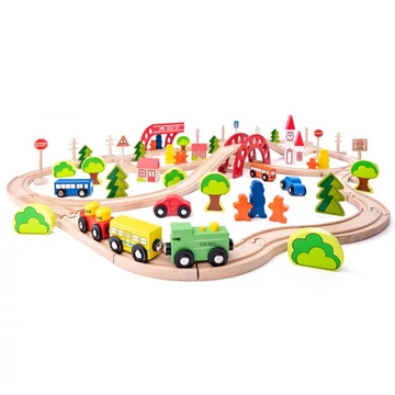 Fa vasútpálya szett híddal és megállóval - Woodyland