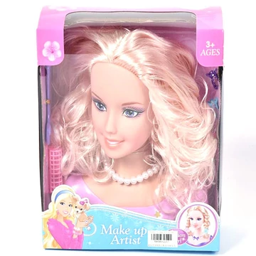 Fésülhető babafej szőke hajjal gyöngy nyaklánccal