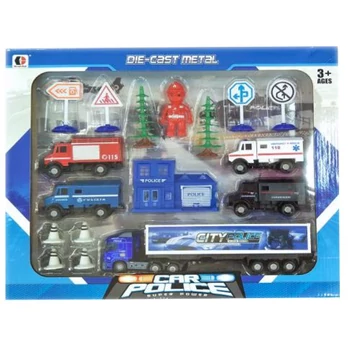 Nagy rendvédelmi- és mentőegység játékszett járművekkel és kiegészítőkkel