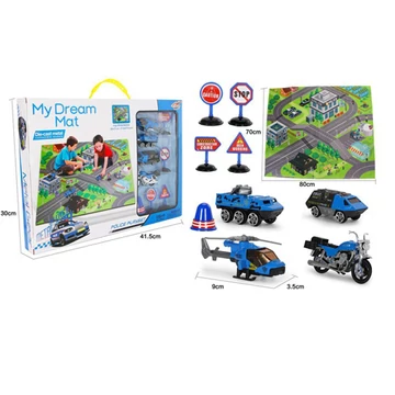 Játszószőnyeg renőrségi járművekkel és táblákkal