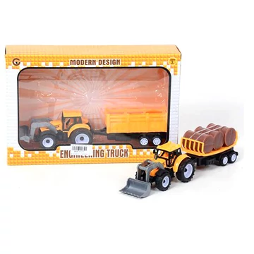 Dupla traktor sárga színben teherszállító utánfutóval