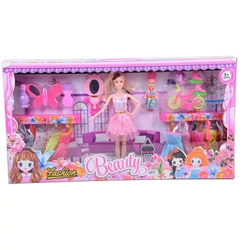 Öltöztethető Sandra baba divatos kiegészítőkkel és fésű szettel 28cm