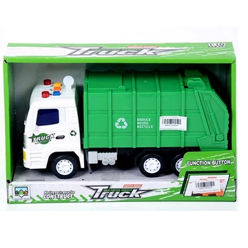 Zöld szemétszállító teherautó fénnyel