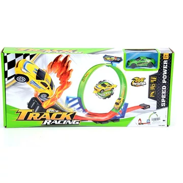 Track Racing versenypálya hurokkal, lángoló ugratóval és hátrahúzós kisautóval