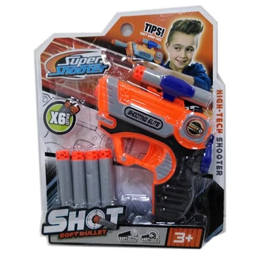 Szivacslövő játék pisztoly 6 tölténnyel