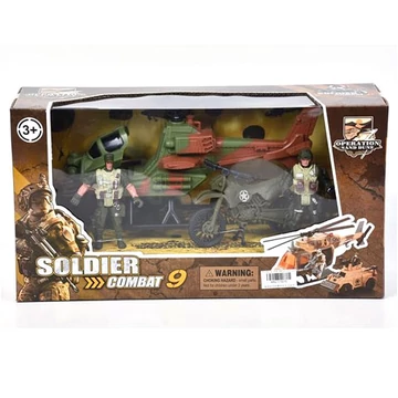 Katonai játékszett motorral és helikopterrel