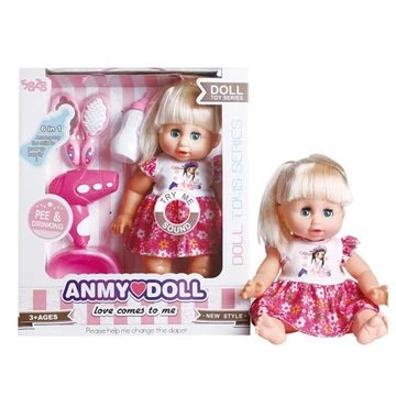 Pisilős baba bilivel, hajszárítóval és kiegészítőkkel