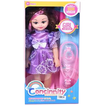 Divatbaba lila színű ruhában ékszerekkel és hang effektekkel 46cm