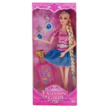 Fashion Girl divatbaba bőrönddel és fülbevalóval 29cm