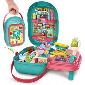 Hordozható 47 db-os bevásárló szett türkiz táskában