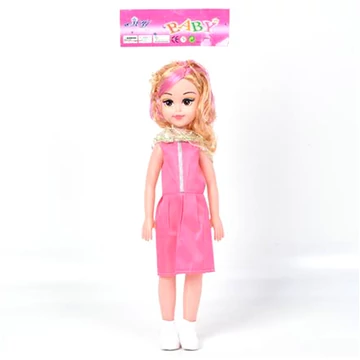 Baba többszínű színű ruhában 46cm-es méretben