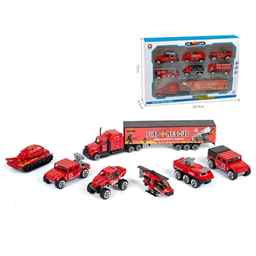 Tűzoltó jármű szett kamionnal 7db-os készlet