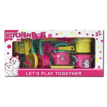Rózsaszín kutyusos konyhai edény készlet játékszett