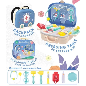 Kék 2az1-ben játék orvosi szett gurulós bőröndben kiegészítőkkel