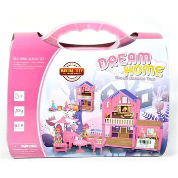 Dream Home pink építhető babaház kiegészítőkkel bőröndben