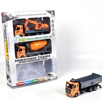 Hátrahúzós építési teherautó szett 3db-os