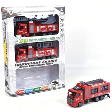 Hátrahúzós tűzoltósági teherautó szett 3db-os