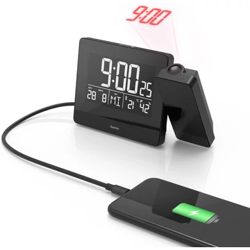 Hama Rádió vezérelt, projektoros ébresztő óra, USB aljzattal 2,4A (186332)