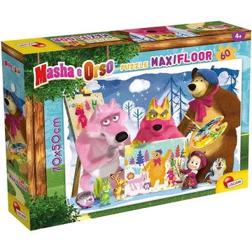 Mása és a medve festés a barátokkal 60db-os maxi padló puzzle 70x50cm - Lisciani