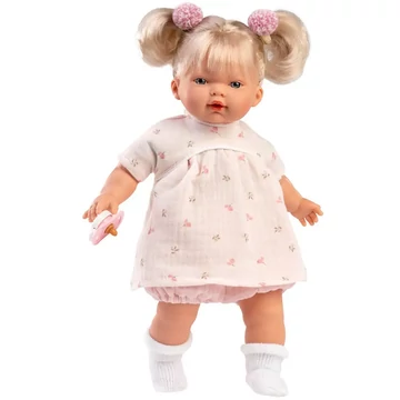 Llorens: Roberta 33cm-es síró baba cumival virágos ruhában