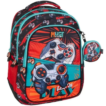 Luna: Must Team Gamer lekerekített 3 rekeszes iskolatáska, hátizsák 32x18x43cm