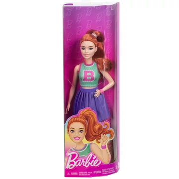 Barbie Fashionista stílusos baba vörös hajjal lila szoknyában - Mattel