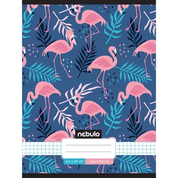 Nebulo: Tűzött kockás flamingó mintás füzet 87-32 A/4